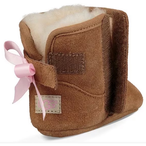 UGG Jesse Bow Crib Shoes•Infant Size 2-3•Ugg Chestnut Suede Lined with Shearling - Picture 5 of 12